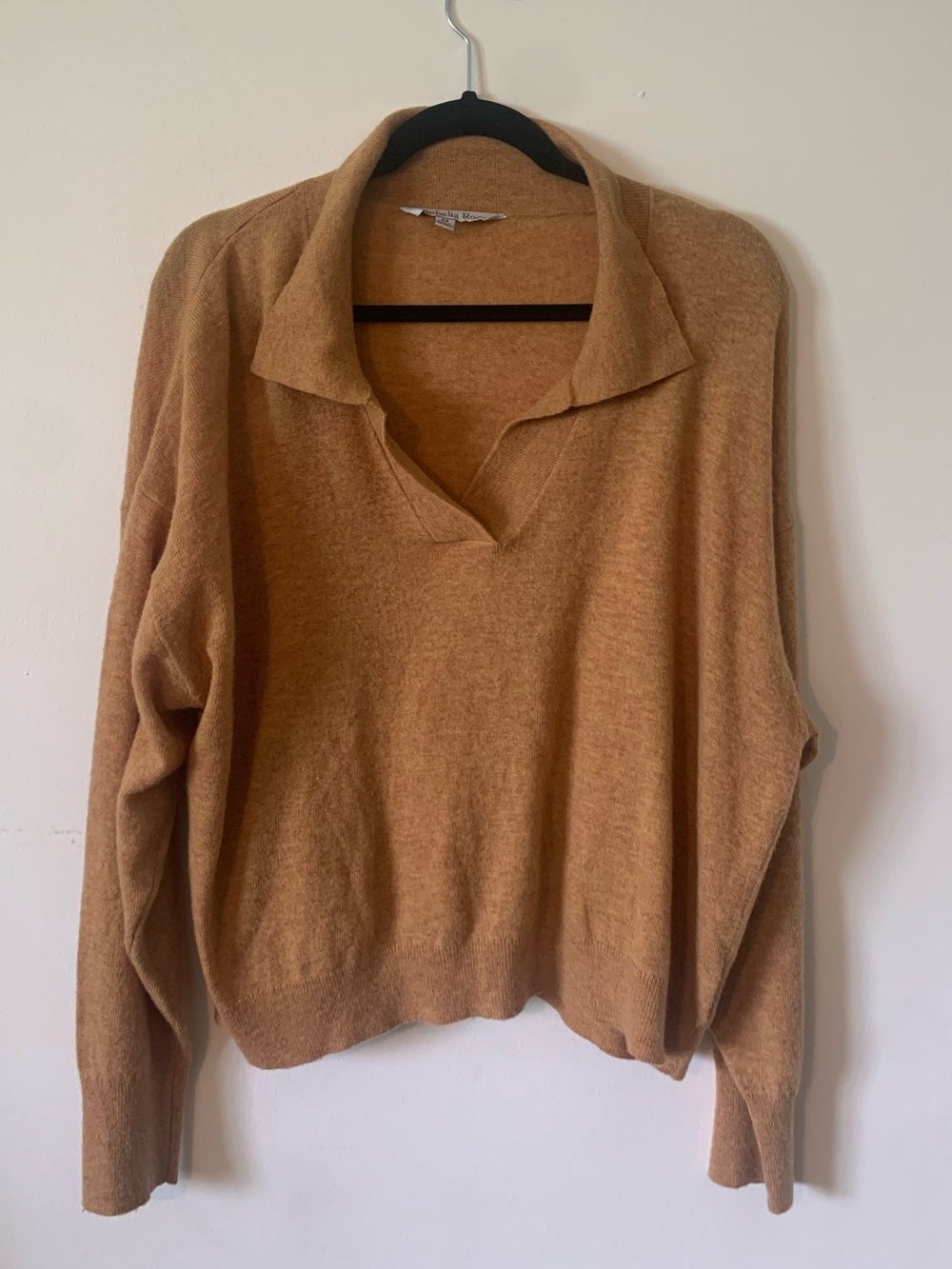Relaxed V-Neck Collared Sweater in Camel